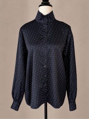 Vintage Jaeger British Heritage High Neck Pleated Collar Polka Dot Blouse